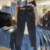 New autumn and winter style fleece tight-fitting skinny jeans for women, high-waisted, elastic and slimming, versatile 9-inch pencil pants Item Picture